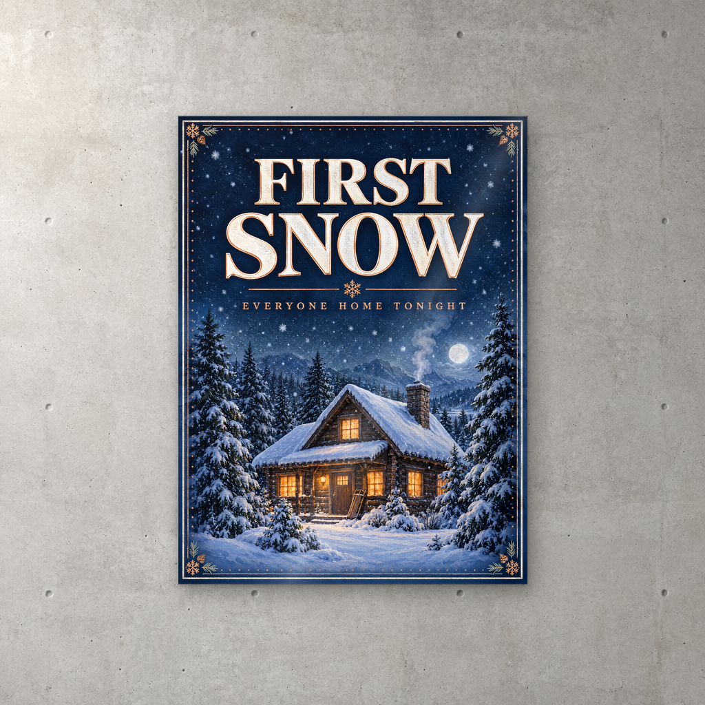 First Snow family home winter acrylic wall sign