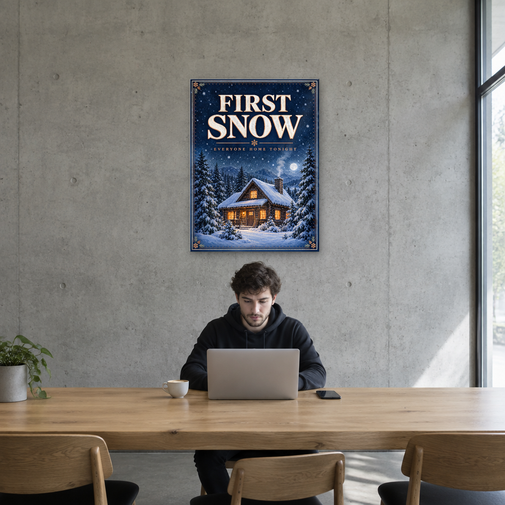 First Snow family home winter acrylic wall sign