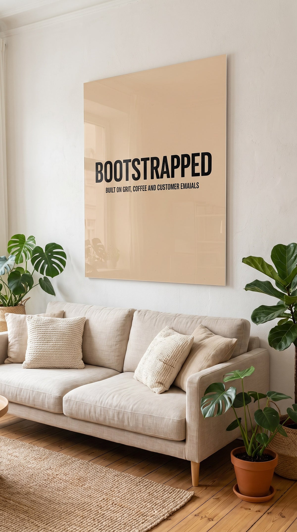 Bootstrapped acrylic sign at home