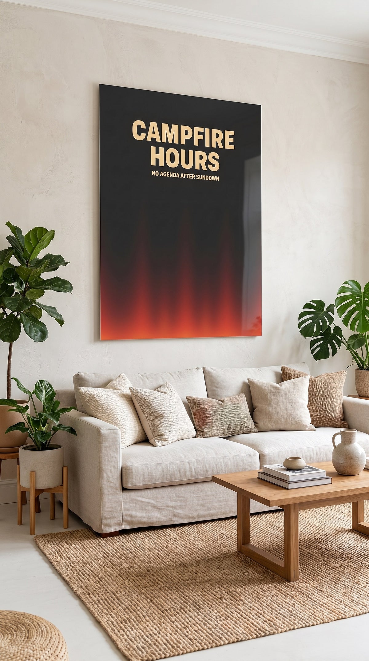 Campfire Hours acrylic sign at home