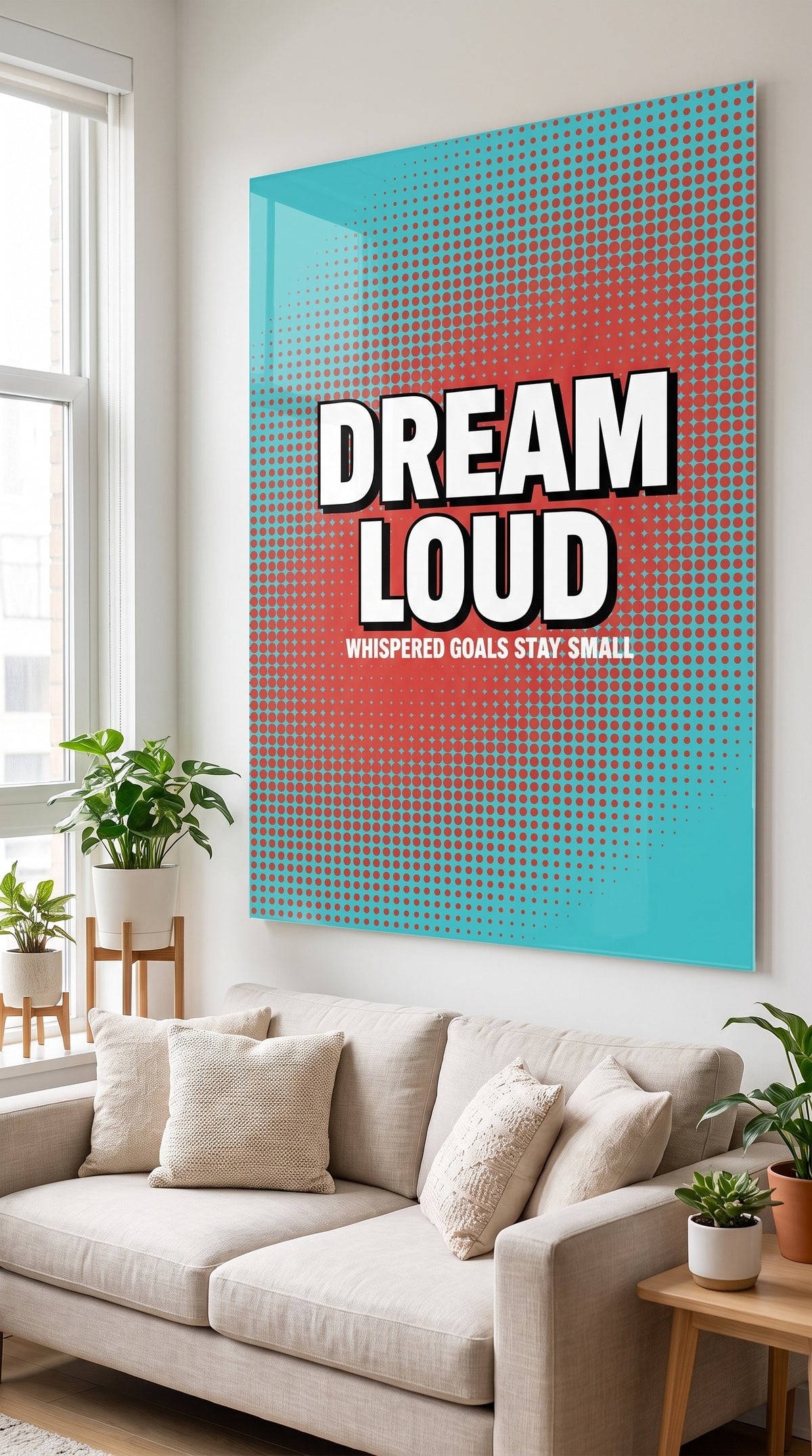 Dream Loud acrylic sign at home