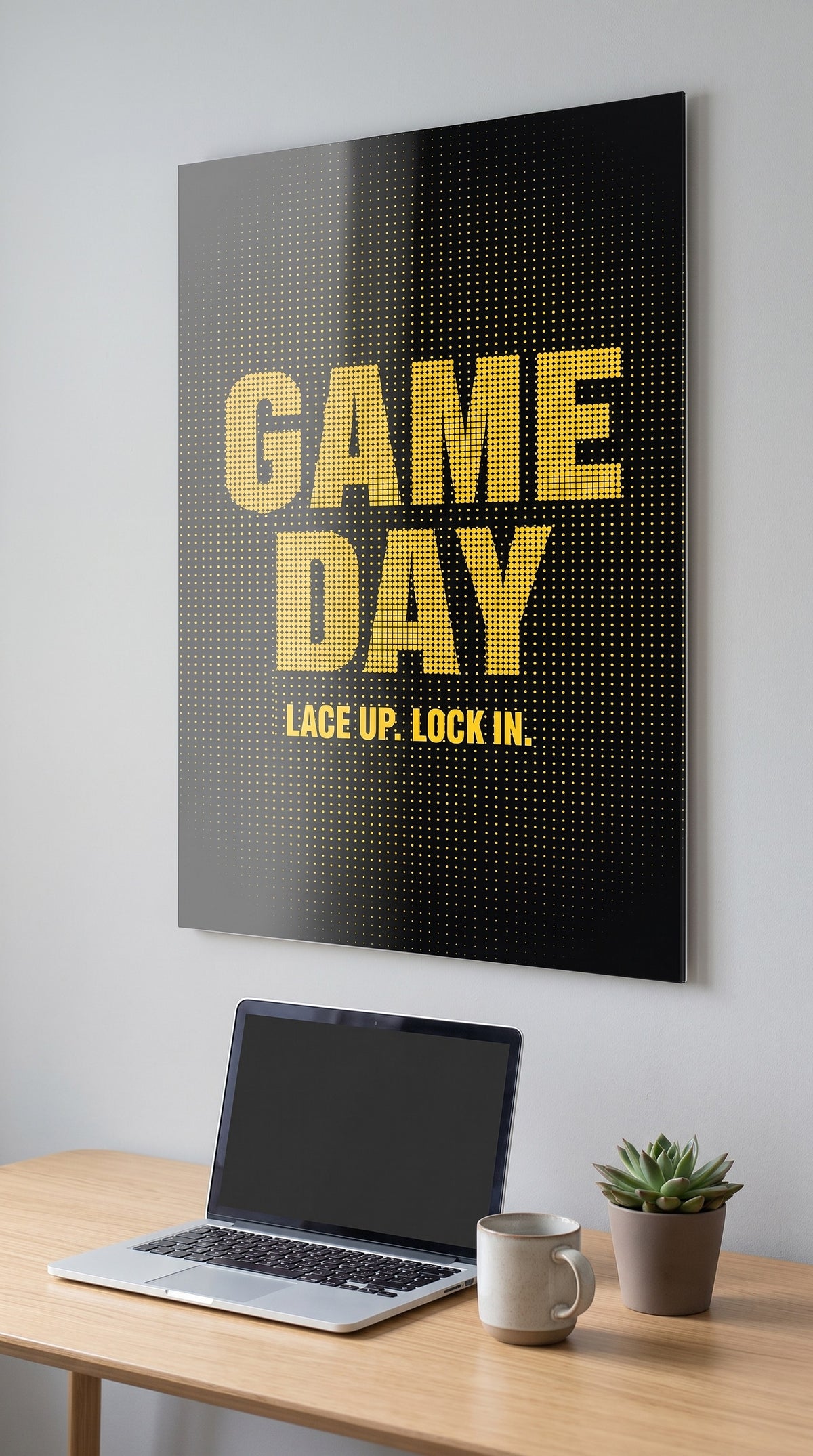 Game Day acrylic sign in a workspace