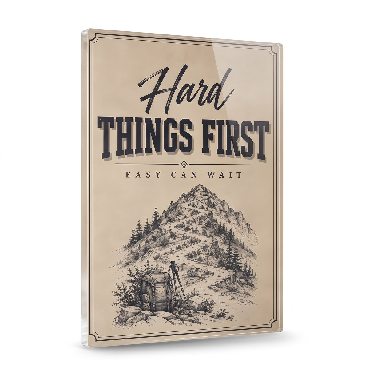 Hard Things First acrylic sign, glossy panel