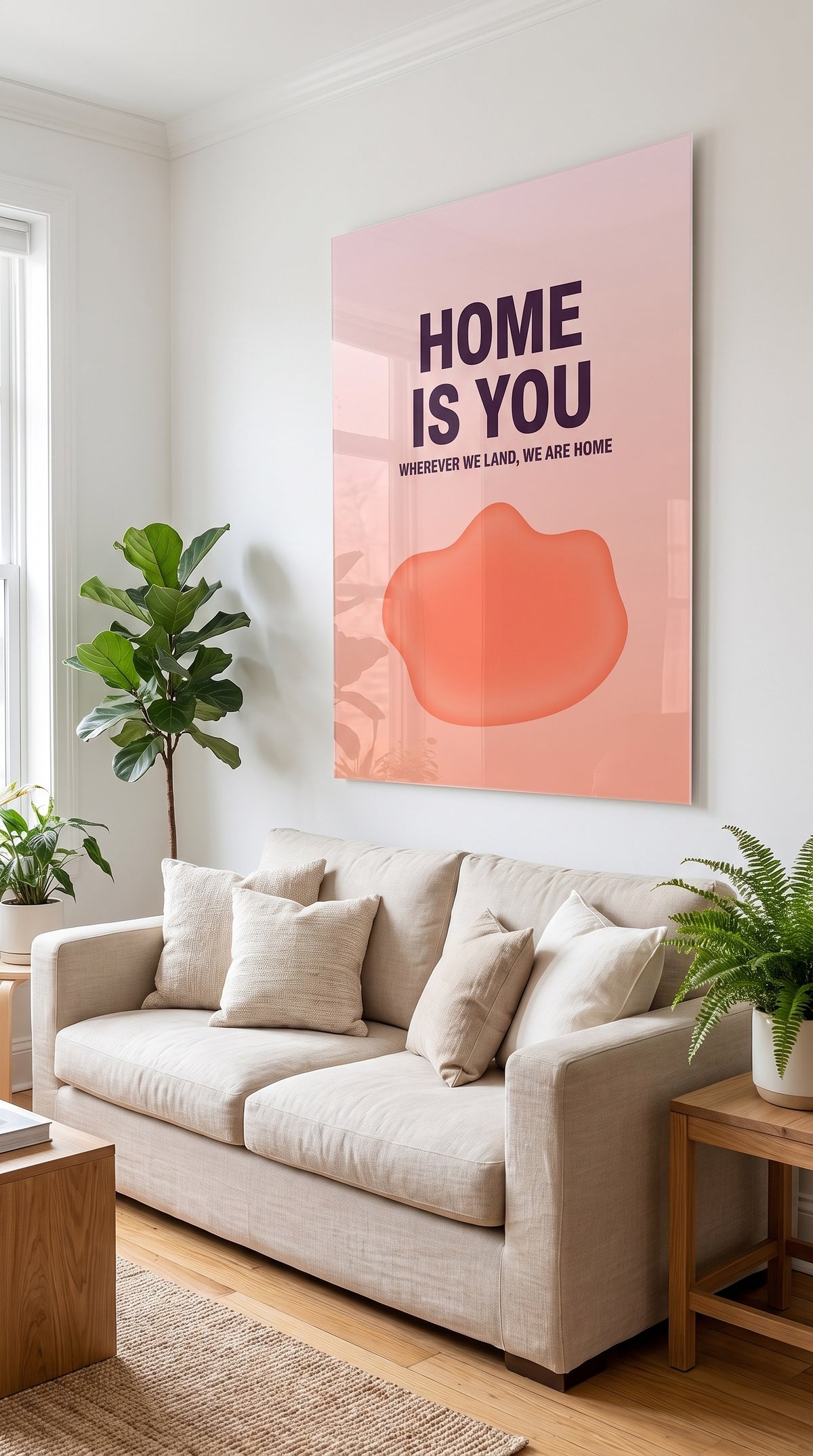 Home Is You acrylic sign at home