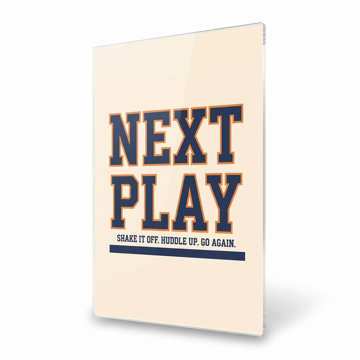 Next Play acrylic sign, glossy panel