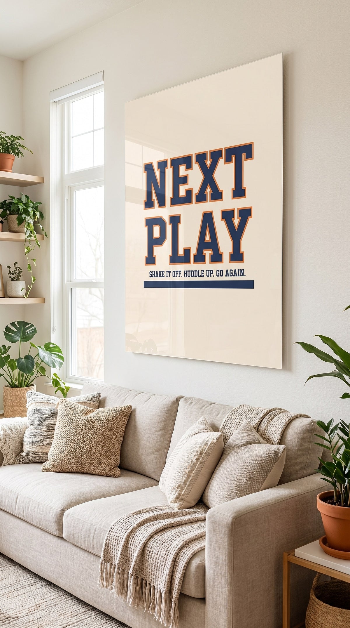 Next Play acrylic sign at home