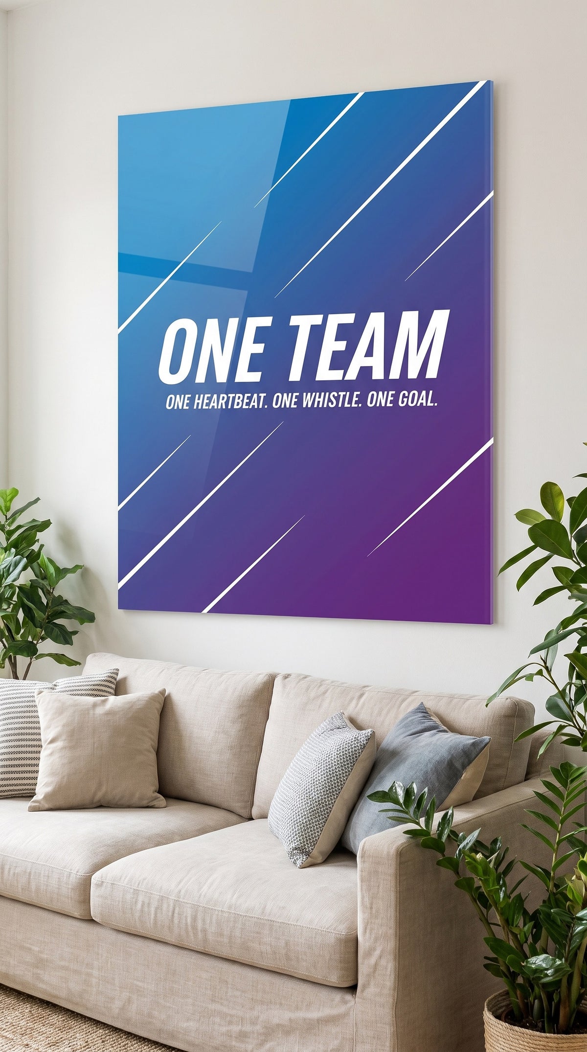 One Team acrylic sign at home