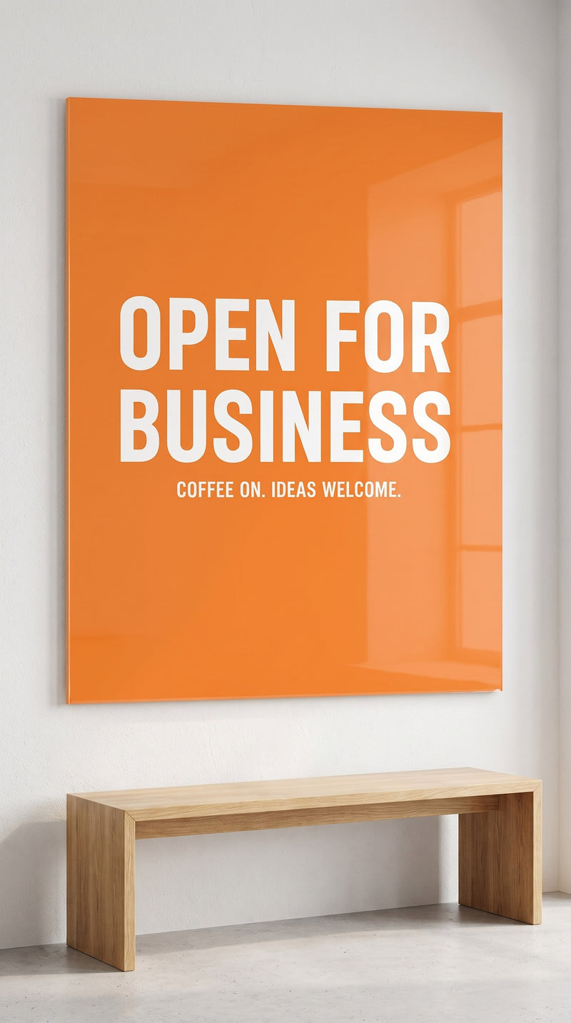 Open For Business acrylic sign