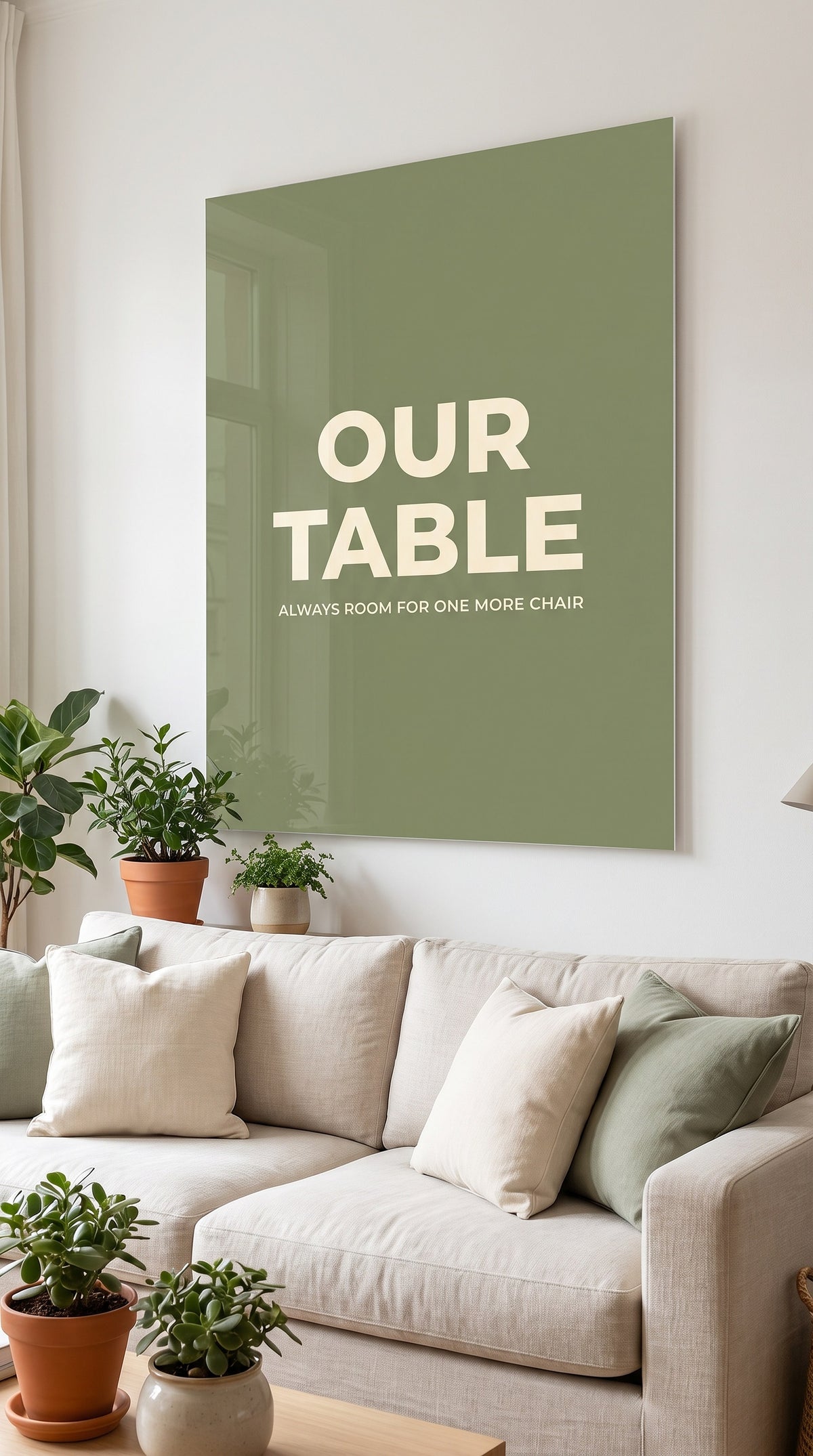 Our Table acrylic sign at home