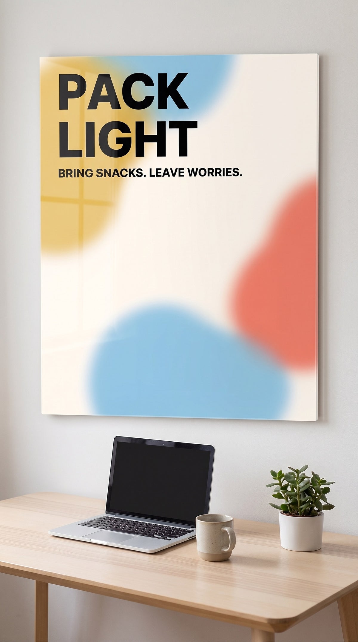 Pack Light acrylic sign in a workspace