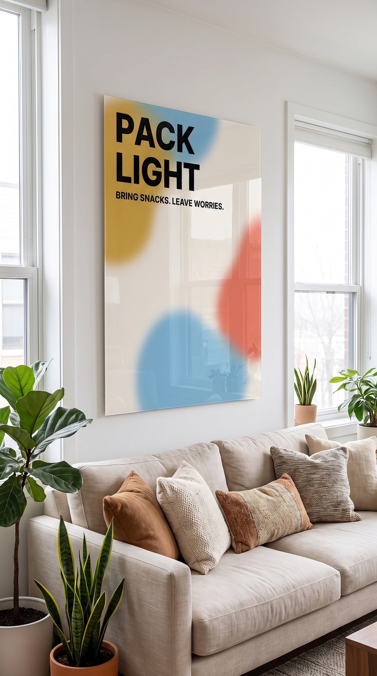 Pack Light acrylic sign at home