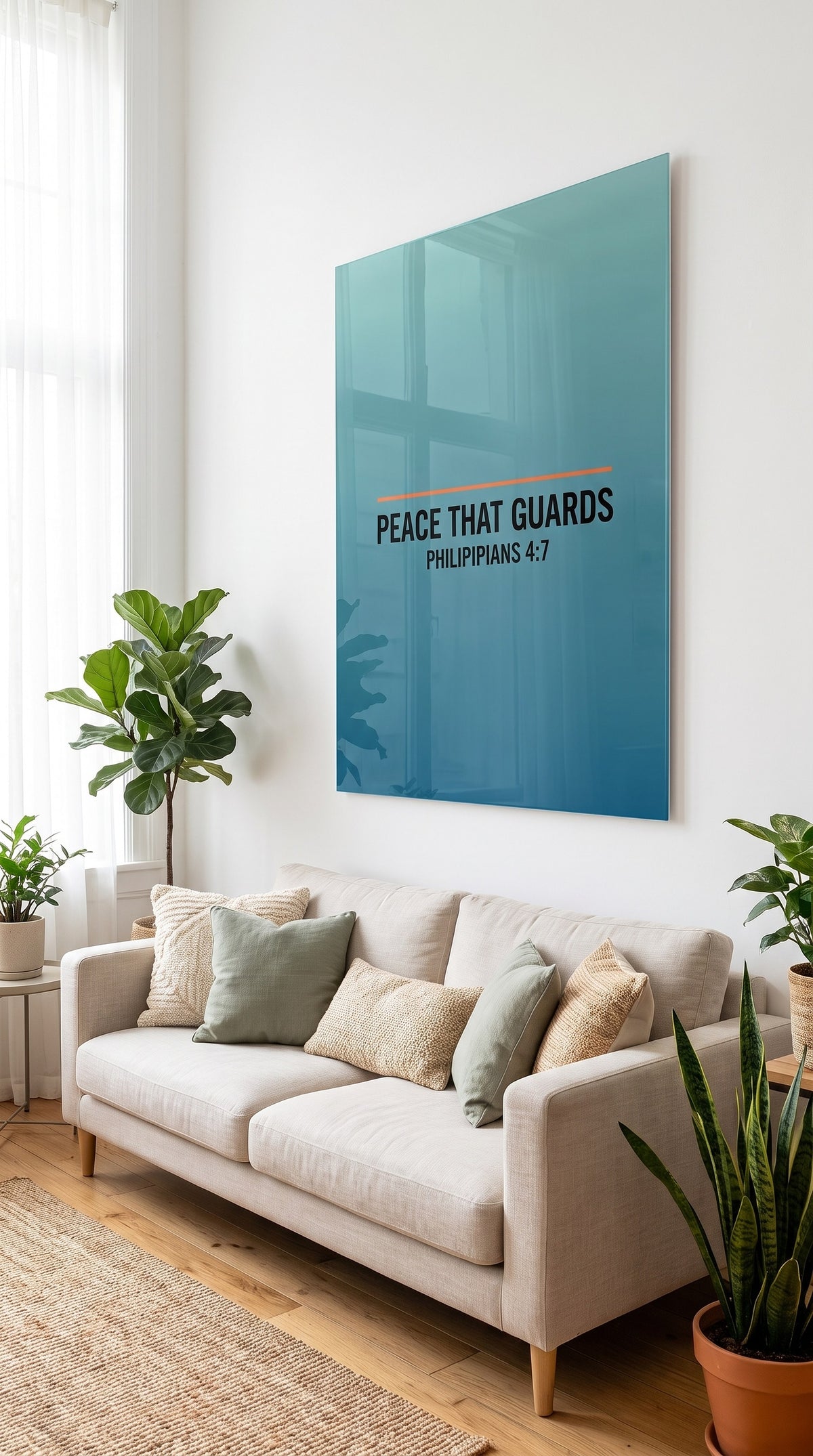 Peace That Guards acrylic sign at home