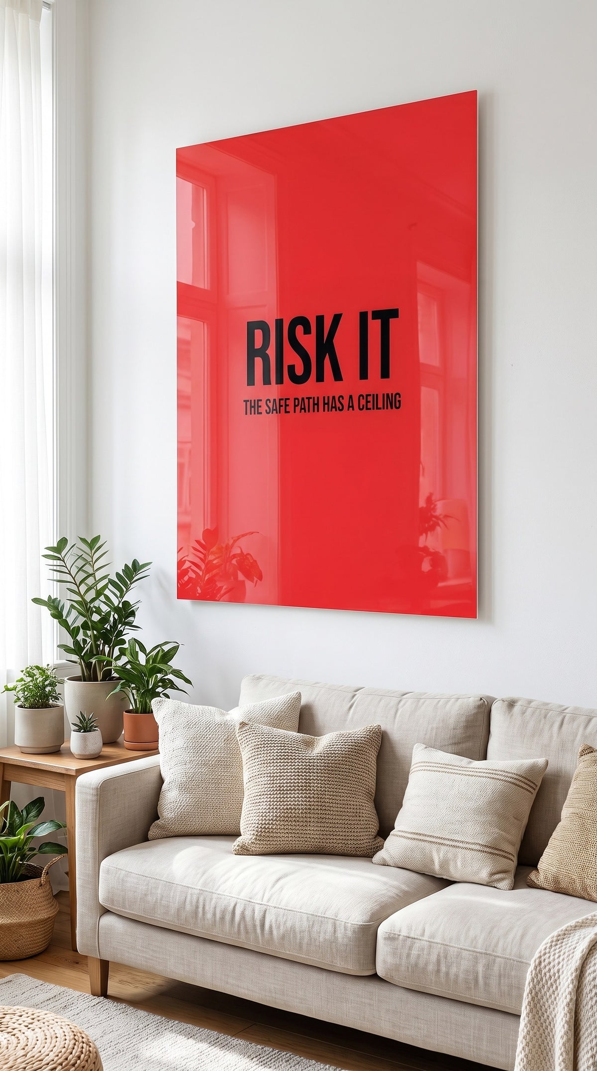 Risk It acrylic sign at home