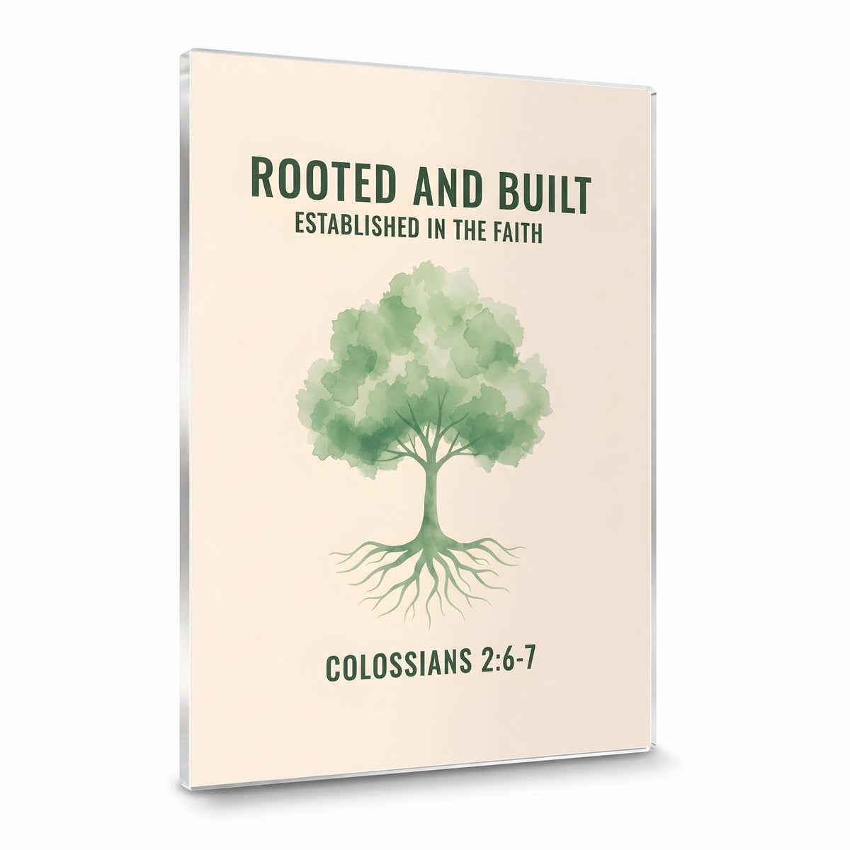 Rooted And Built acrylic sign, glossy panel