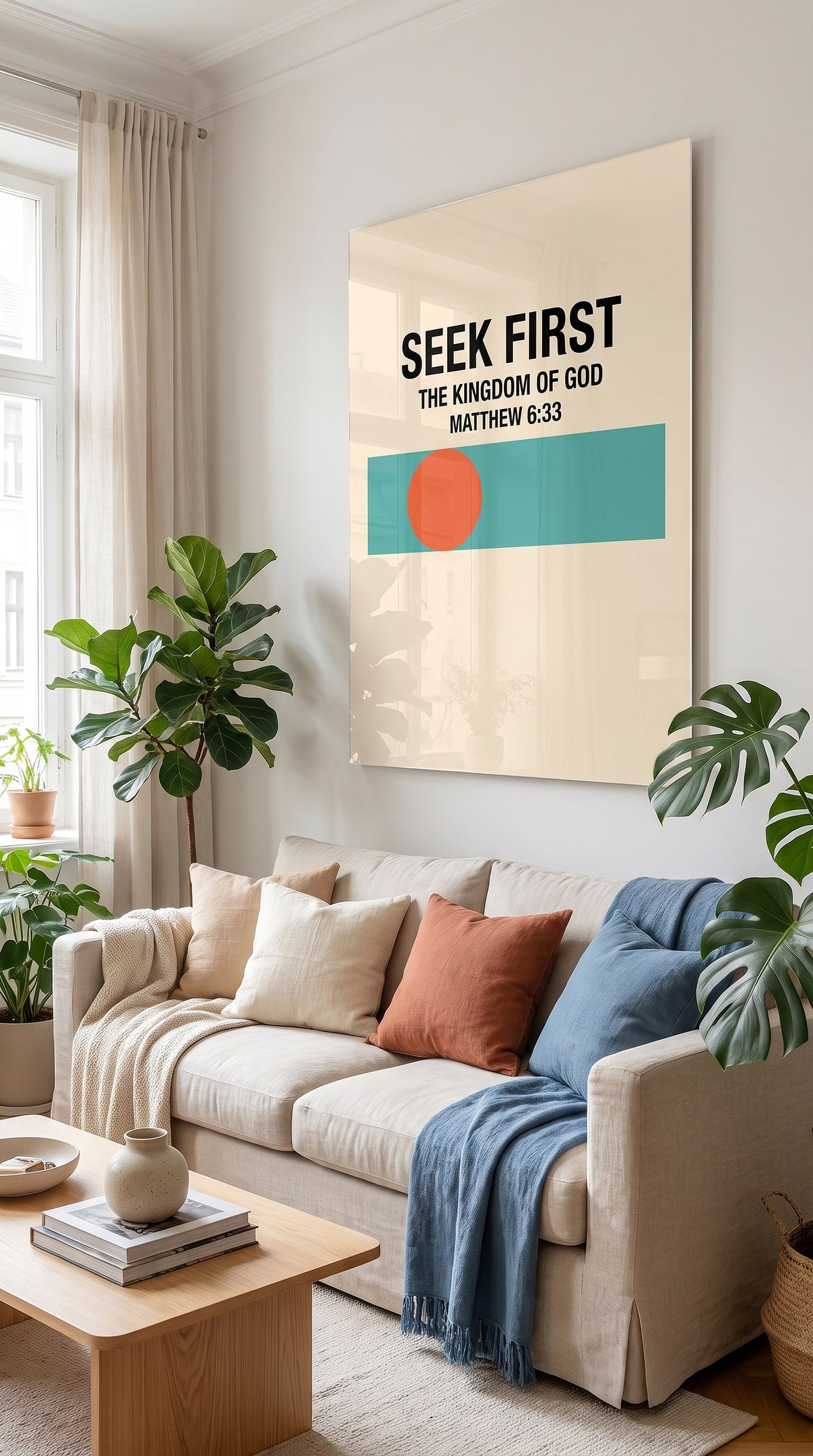 Seek First acrylic sign at home