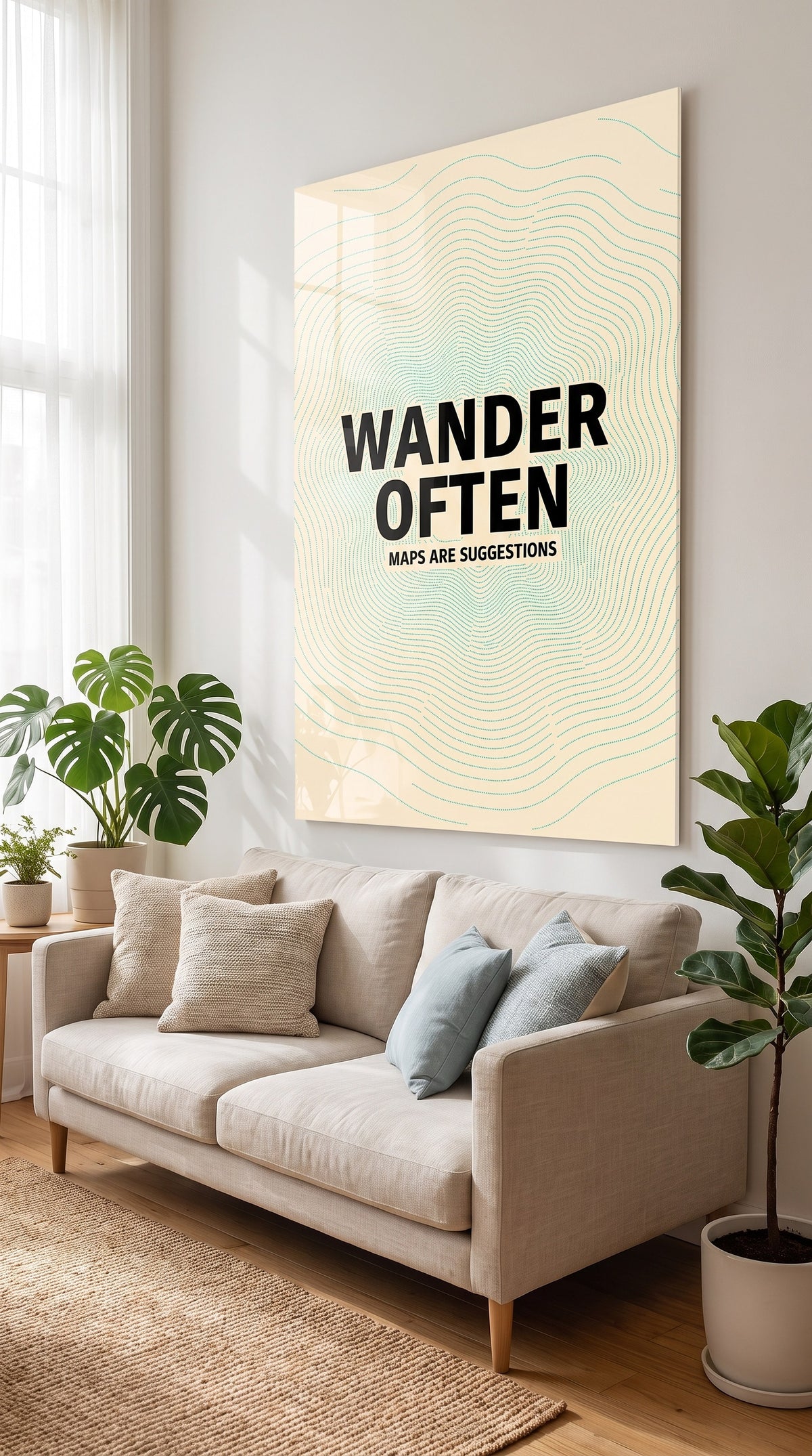 Wander Often acrylic sign at home