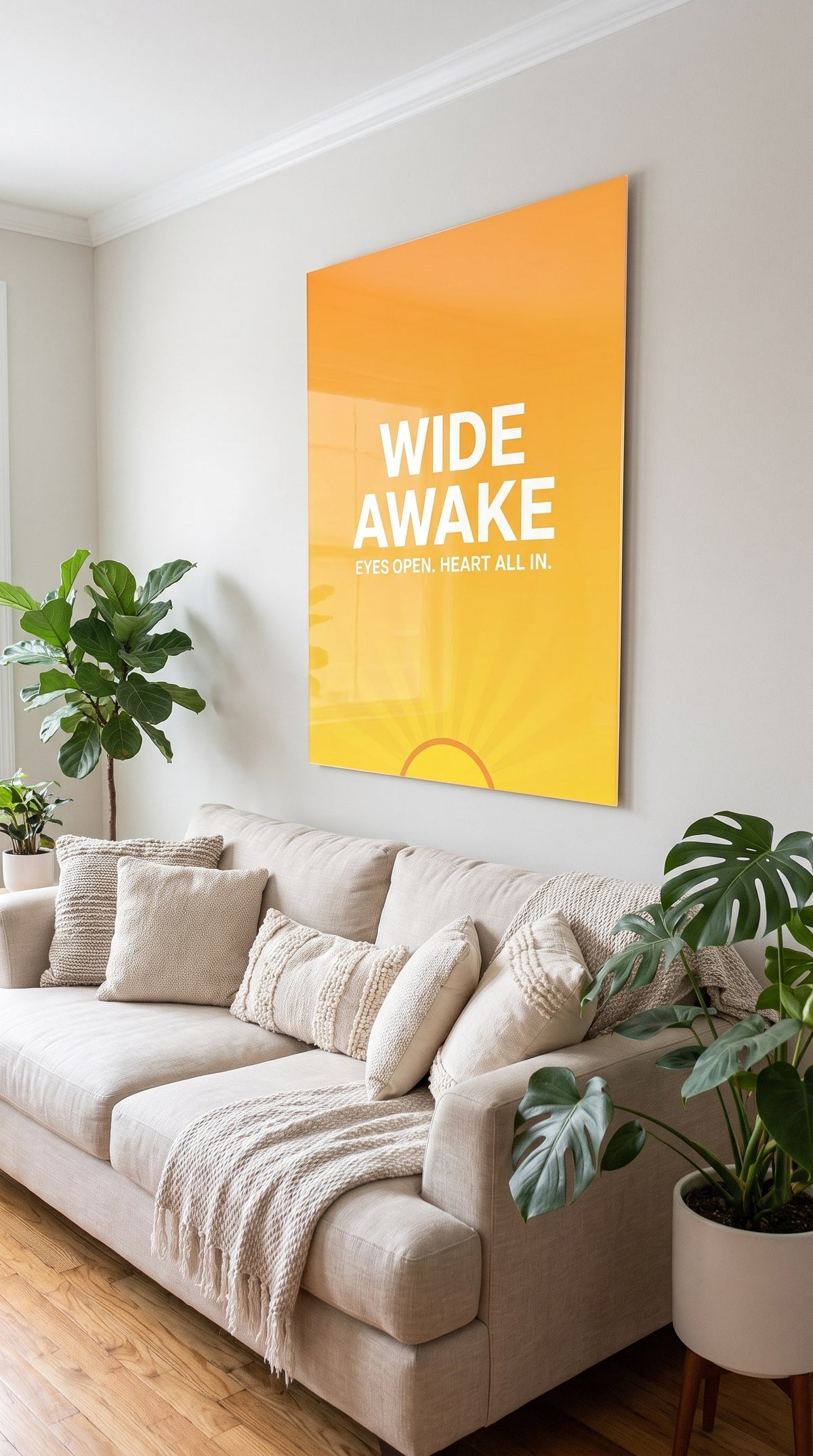 Wide Awake acrylic sign at home