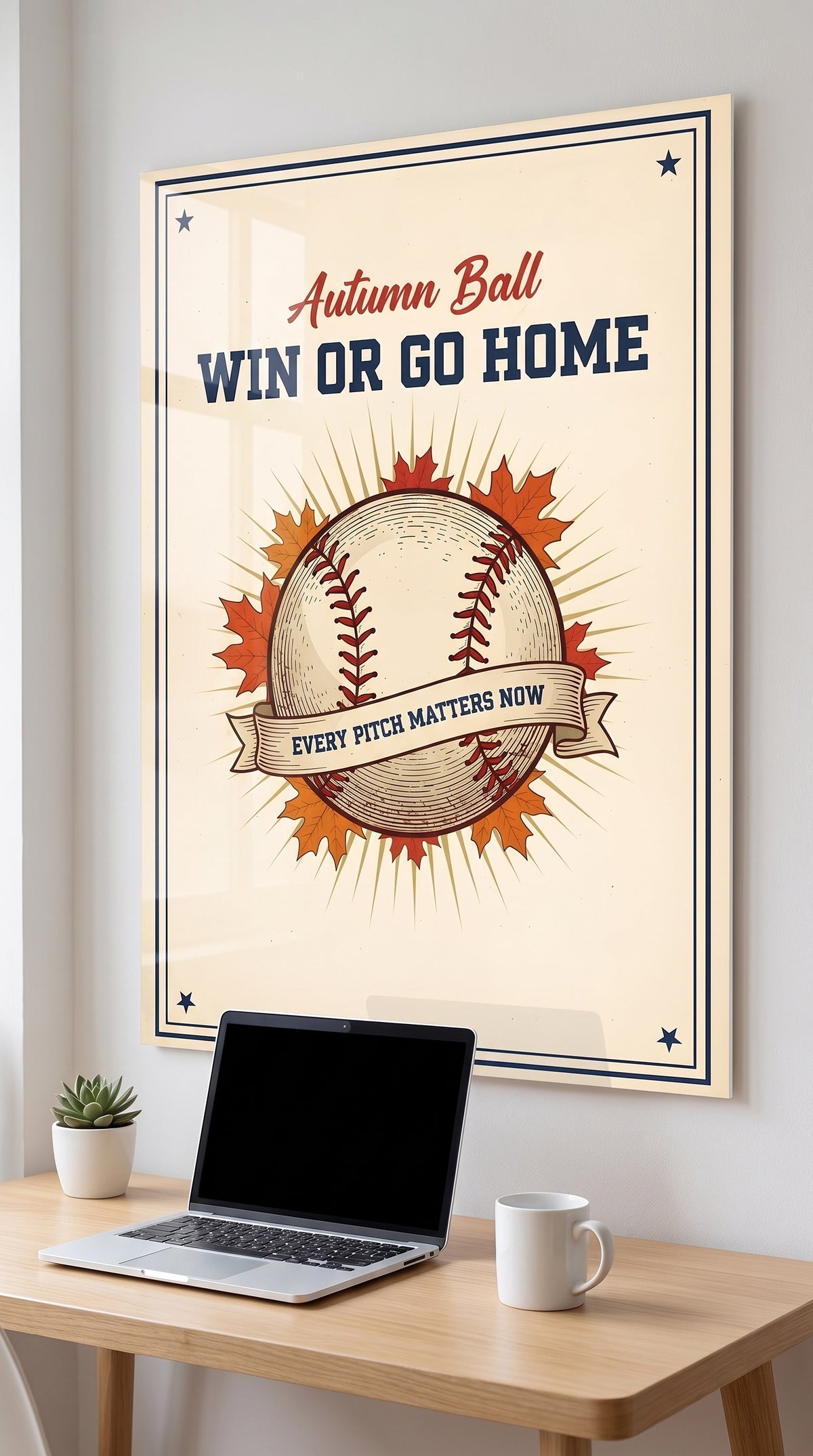 Win Or Go Home acrylic sign in a workspace